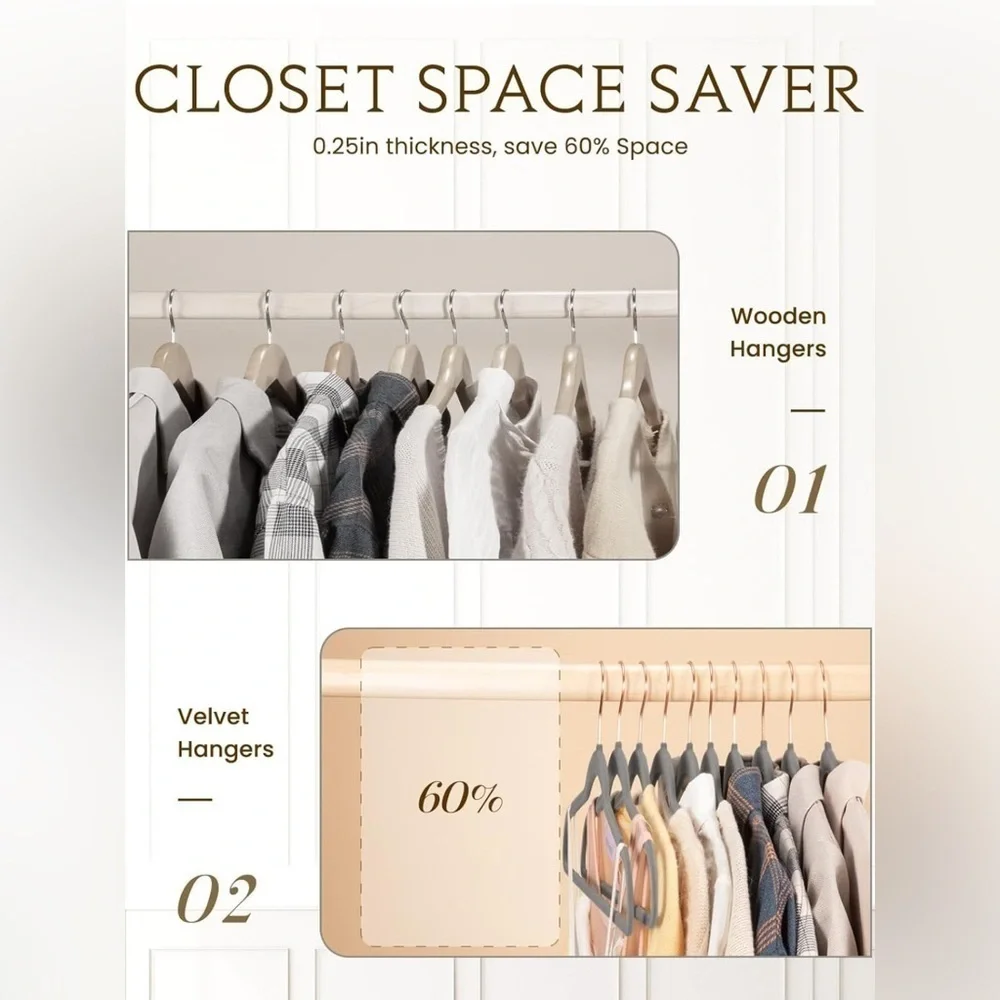 Velvet Non Slip Hangers w/ Rose Gold Hooks Heavy Duty - Grey, 12 Hangers